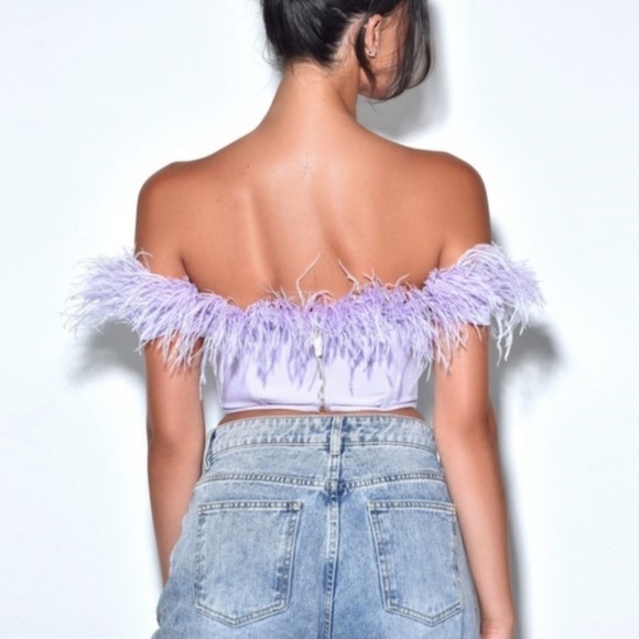 New Miss Circle Feather Top Oralia purple pastel lavender XS NWT Corset Ostrich - Picture 2 of 12